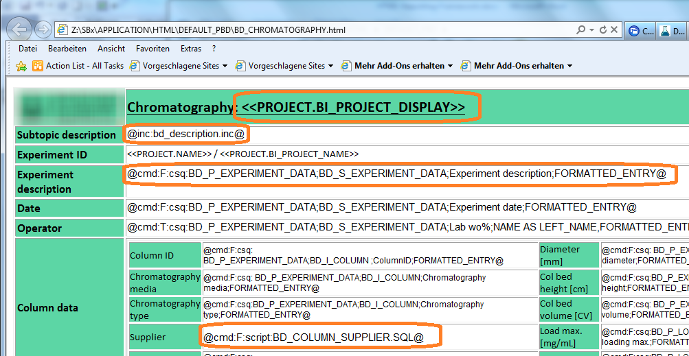 Template mit Platzhaltern und Reporting-Kommandos